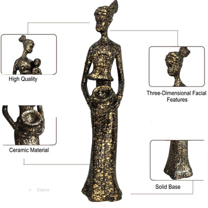 Beautiful Finish Uniquely Hand Crafted Home Decor African Tribal Women Art Piece - (Set of 3, Black and Golden Color)