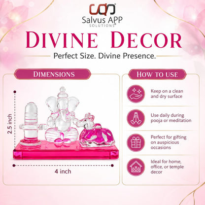 Crystal Glass Shiva Ganesha Nandi Statue | Decorative Religious Showpiece for Home, Temple & Office | Pink, 4 x 2.5 Inch