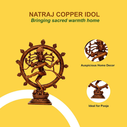 Pure Copper Natraj Murti | Handcrafted Copper Idol for Pooja Room, Vastu Decor | Traditional & Auspicious Religious Hindu God Showpiece & Gift Item | 100gm (9x7.5 cm)