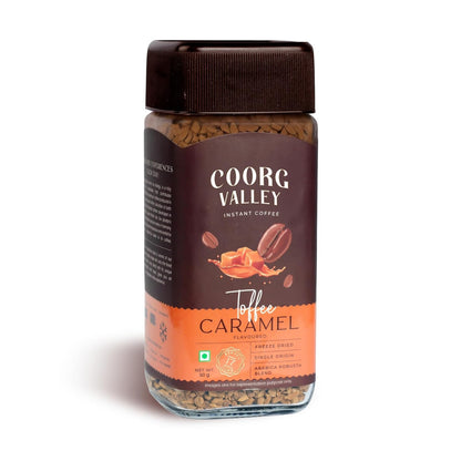Coorg Valley Toffee Caramel Instant Coffee 50g | Flavoured Coffee | Premium Blend of Robusta & Arabica | Freeze Dried | Make Café Style Hot & Cold Coffee at Home