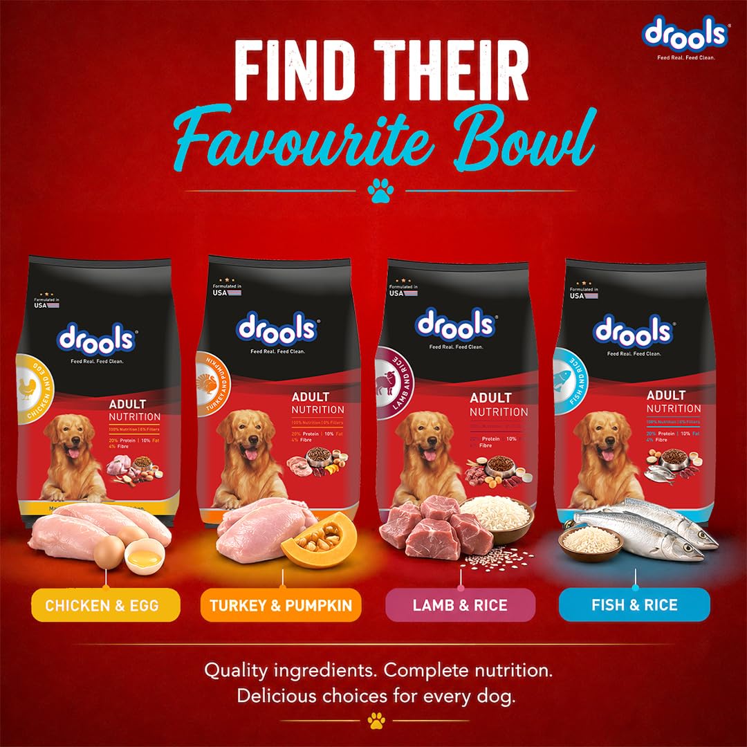 Drools Adult Dry Dog Food 1kg | Fish and Rice Flavour | Fish & Rice Formula | Gentle on Gut | Helps Maintain Strong Muscles and Vitality | Organic Chelated Minerals