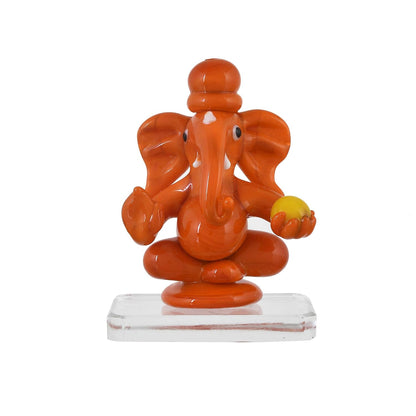 Glass Ganesh Idol for Car Dash Board (8.5cm x 5 cm, Red)
