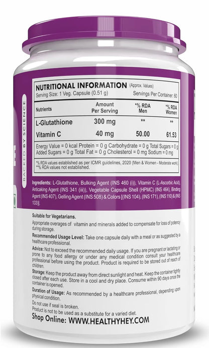 Supplement container with purple label and nutritional information on a white background