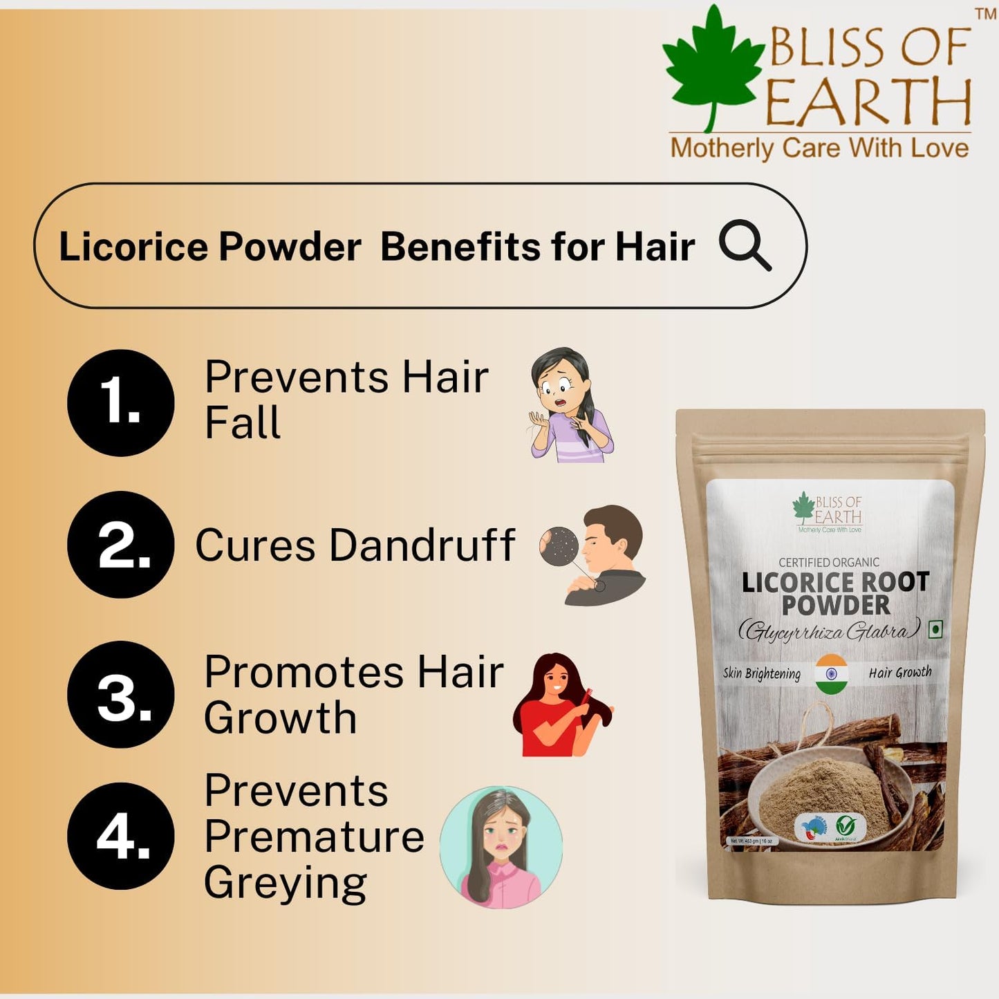 Bliss of Earth Organic Licorice Root Powder For Eating Mulethi Powder For Digestion Skin Whitening Hair & face 453 gm
