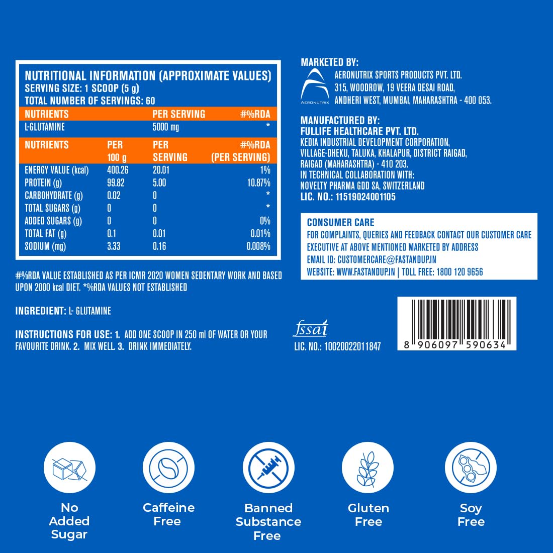 Nutritional information and product details on a blue label