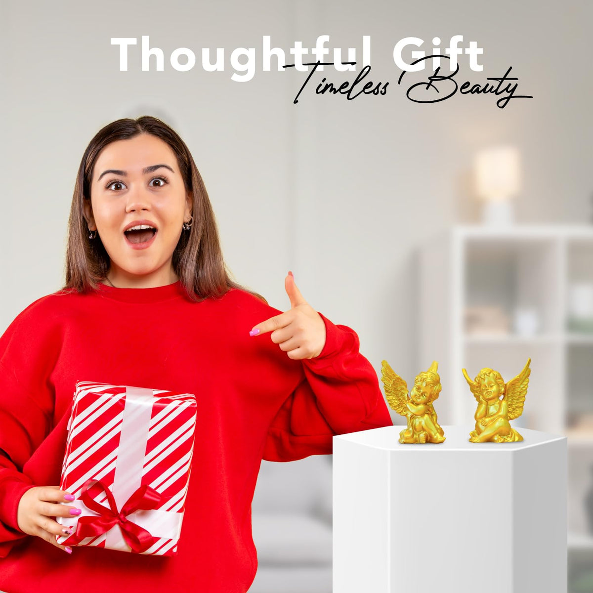 Nostrae Cupid Angel Show Pieces for Home Decor Living Room Decorative Items | Cute Angel Statue Showpieces Gift Item for Decor| Center Table Tv Office Interior Statues Figurines (Set of 2)