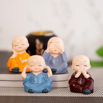 eCraftIndia Resin Set of 4 Little Monk Buddha Statue Think No Evil Speak No Evil Hear No Evil See No Evil Showpiece for Home Decor Living Room Office| Diwali Housewarming Buddha Purnima Birthday Gifts