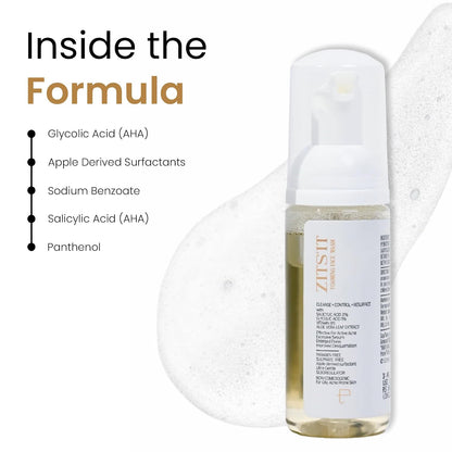 Personal Touch Zitsit Foaming Anti Acne Face Wash with 1% Glycolic Acid & 2% Salicylic Acid | AHA BHA Cleanser for Acne, Blackheads & Whiteheads | pH 5 | Sulphate Free | Oily, Dry & Acne-Prone Skin | 50ml