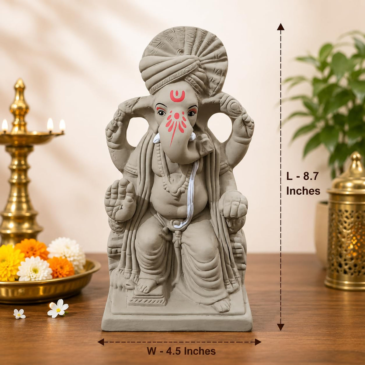 KSI 8.7inch Natural Clay Ganesh Murti | Handmade Mitti Ganpati Idol for Ganesh Chaturthi | Eco-Friendly Ganesha Idol for Home Decoration, Puja & Visarjan