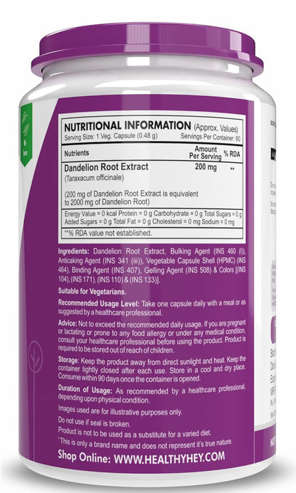 Nutritional information label on a supplement container with a purple label.