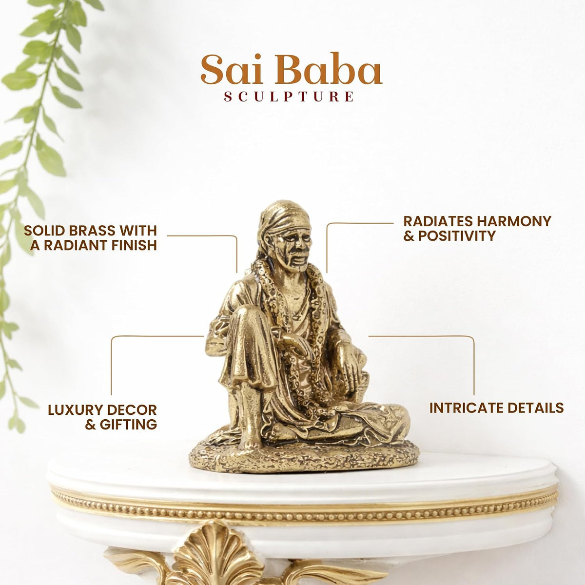 Saibaba Brass Idol for Pooja Room | Small Brass Saibaba Murti for Home Temple | Decorative God Statue (Design01: L4 x W4 x H5 cm)