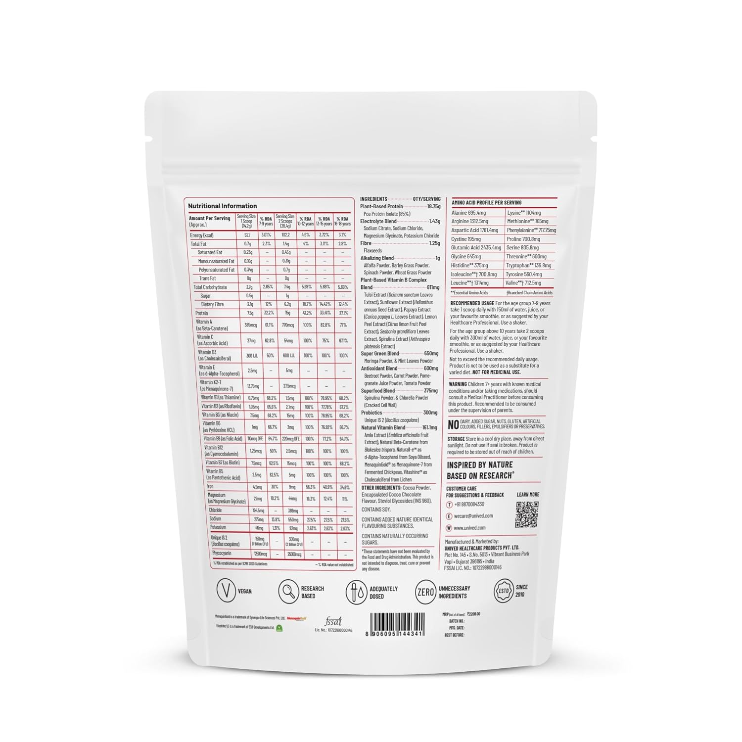 Zephivo Unived Juniors Superfood Protein - 15g Pea Protein, Essential Electrolytes, Fiber from Flaxseeds, Supergreens, Plant-Based Vitamins, Sugar-Free - Supports Growth & Hydration for Ages 7-18
