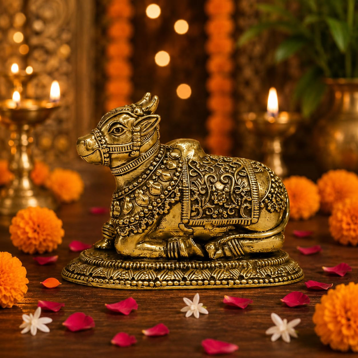 2" Brass Nandi Idol for Home Temple & Pooja Room | Handmade Nandi Statue for Shiv Pooja, Meditation & Spiritual Decor | Pure Brass Nandi Murti for Mandir, Shivling & Home Decoration 55 GRAM