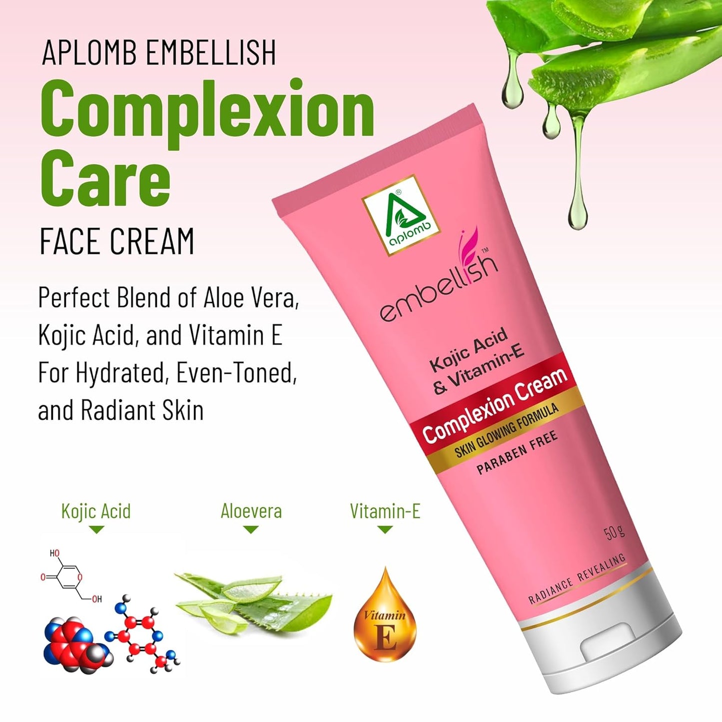 Aplomb Embellish Complexion Care Face Cream | Perfectly Blend of Alovera, Kojic Acid And Vitamin-E | For Hydrated Even-toned & Radiant Skin | Dry to Combination Skin (50 gm)