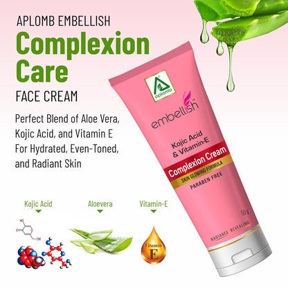Aplomb Embellish Complexion Care Face Cream | Perfectly Blend of Alovera, Kojic Acid And Vitamin-E | For Hydrated Even-toned & Radiant Skin | Dry to Combination Skin (50 gm)