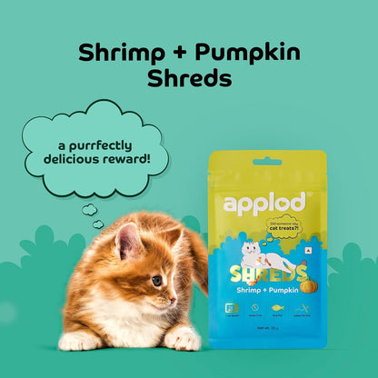 Applod Shrimp with Pumpkin Soft Cat Treats for Kittens & Adult Cats | Made with Real Shrimp | Grain-Free Protein-Rich Snacks with Taurine & No Fillers | 35g