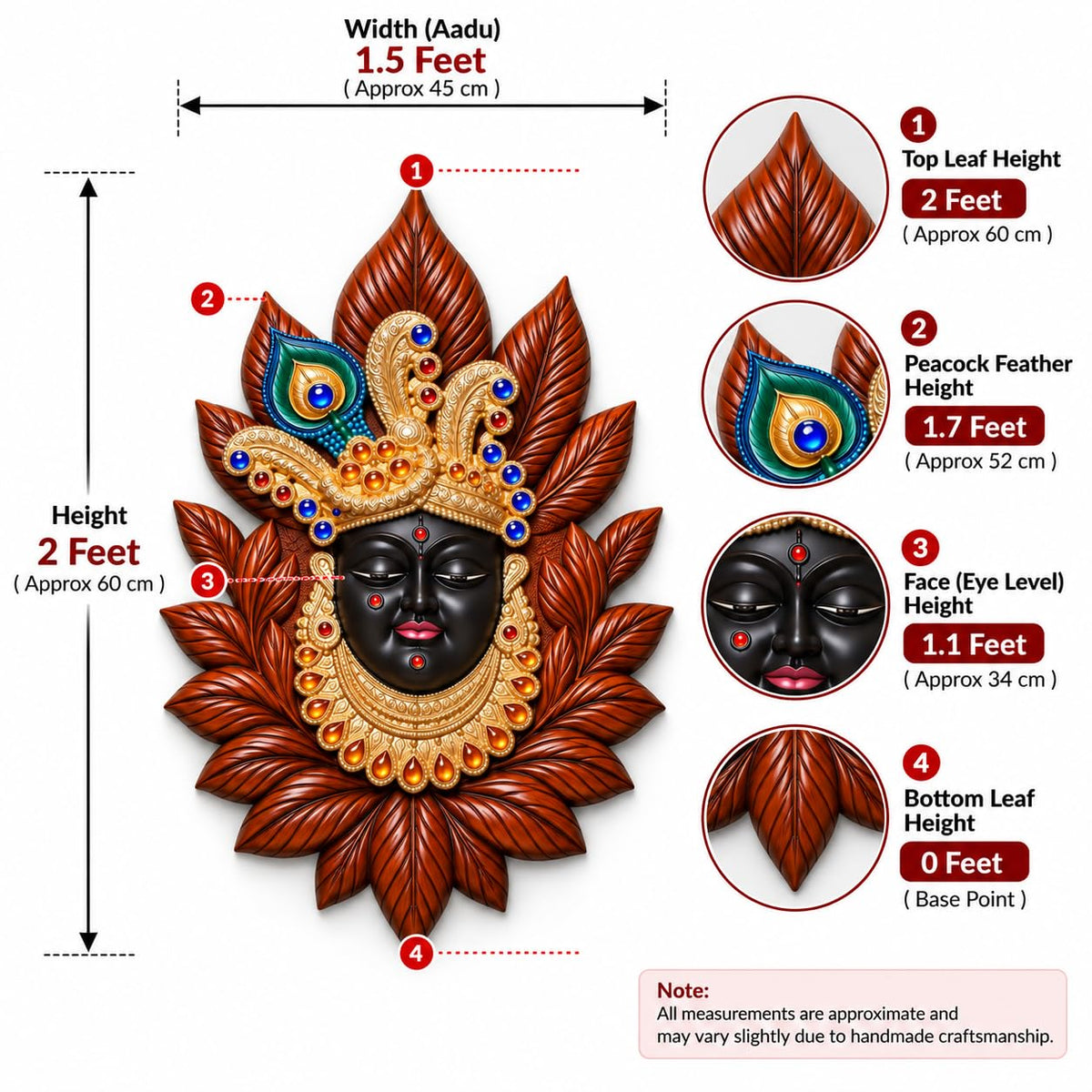 Decorative Goddess Wall Hanging for Home Temple & Pooja Room | Traditional Indian Religious Wall Decor with Leaf Design | 2 Feet Height x 1.5 Feet Width | Spiritual Home Decoration for Living Room, Entrance & Festive Décor-1 Pcs