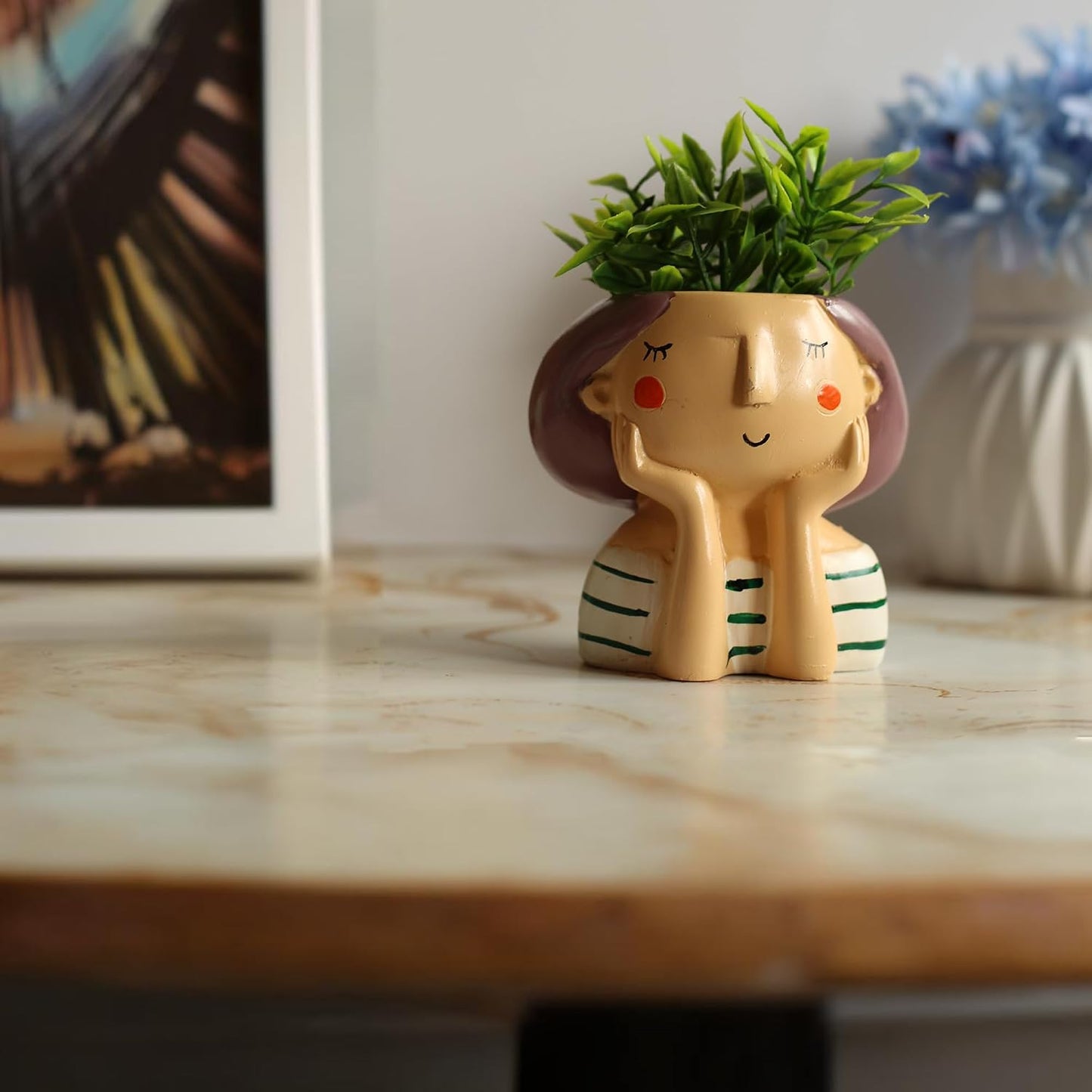 Kawai Homes Showpiece for Home Decor - Cute Table Resin Miniature Decorative Stylish Figurines Items for Living Room Kitchen Kids Bedroom Study Room Decoration Accessories (Happy-Girl), 40 mm, Beige