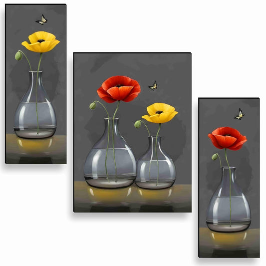 flower pot Paintings for Wall Decoration - Set Of 3, 3d modern art Painting for Living Room Large Size with Frames for Home Decoration, Hotel, Office painting 50.8 cm x 30.48 cm A-JM-36051