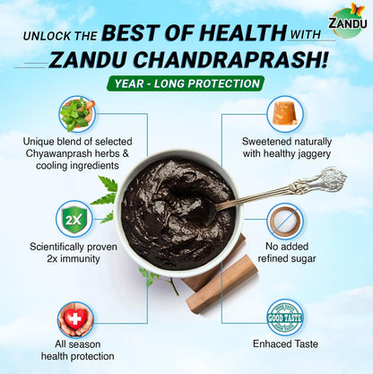 Zandu Chandraprash-450g|All Season Protection - Scientifically Proven to Boost 2X Immunity*|Blend of Chyawanprash Herbs & Heat Balancing Herbs- 37 Ayurvedic Ingredients|With Jaggery, No Refined Sugar