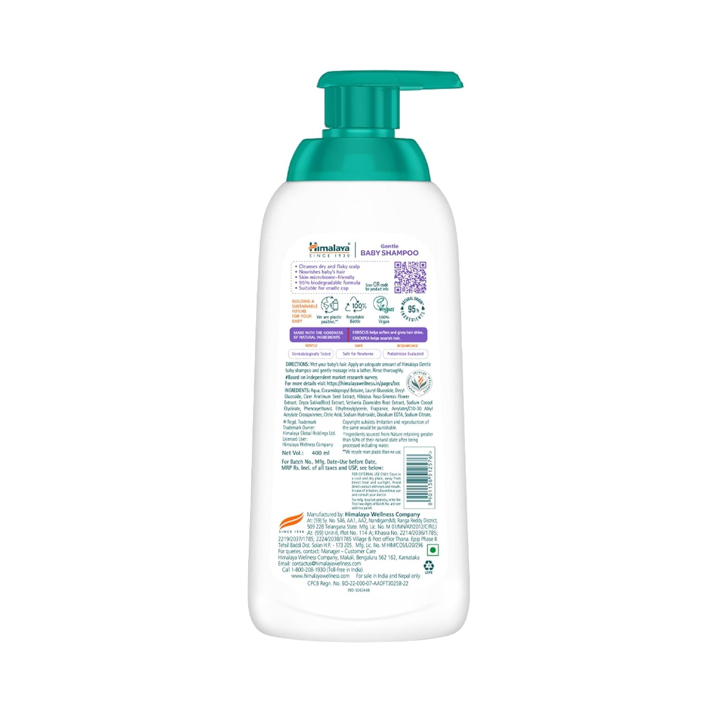 Himalaya Gentle Baby Shampoo 400ml with Hibiscus, Chickpea | No Tears | pH 5.5 | No.1 Doctor Recommended Brand | Cleanses, Softens & Nourishes hair | Safe for Newborns | Hypoallergenic