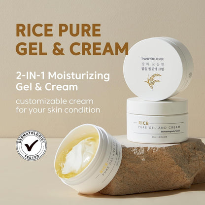 THANKYOU FARMER Rice Pure Gel & Cream (80ml) 2-In-1 Moisturizer With Blend Of Soothing Gel, Hydrating, Nourishing Cream for Dry & Sensitive Skin with Rice Extract, Ceramide & Niacinamide | Korean Daily Face Moisturizer