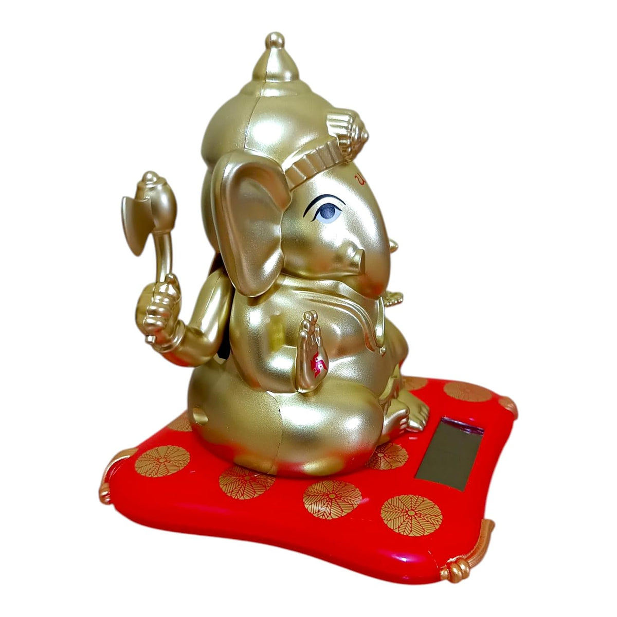 Solar Powered Hand Moving Ganesha Ganesh Ganpati Gajanan Statue Idol Murti Gift Item Decorative Showpiece Multicolor Polyresin Pack of 1 (B280)