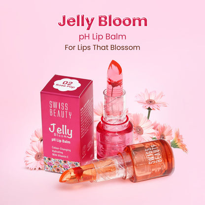Swiss Beauty Jelly Bloom pH Lip Balm | Colour-Changing Tint | Hydrating | With Vitamin E | Vegan | Paraben-Free | Cruelty-Free | 3.6g, Shade- Rose Pop