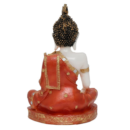 Polyresin Orange & White Meditating Lord Buddha Statue - Serene Inspiring Home Decor Accent Perfect for Meditation Room, Living Space, Yoga Studio, Office - Gift for Housewarmings, Diwali