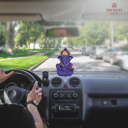 24K Gold Plated Resin Lord Ganesha Idol for Car Dashboard, Tabletop|Ganesh Statue for Good Luck and Success|Ganpati Murti for Home Decor Mandir, Office Desk Puja Gift Purple (8.4x4.2cm)