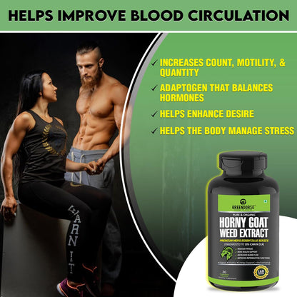 GREENDORSE Horny Goatweed (Epimedium) Extract Capsule | High Potency 10% Icariin by HPLC | For better Circulation, Strength, Stamina, Performance & Energy - 30 Veg Capsules