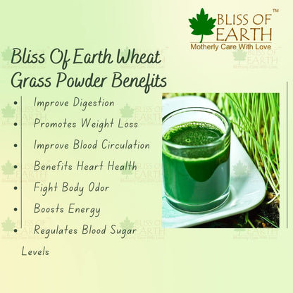 Bliss of Earth Organic Wheatgrass Powder 33 Servings Super food Dietary Supplement Rich in Vit A & B | Non GMO | Gluten Free 100 GM