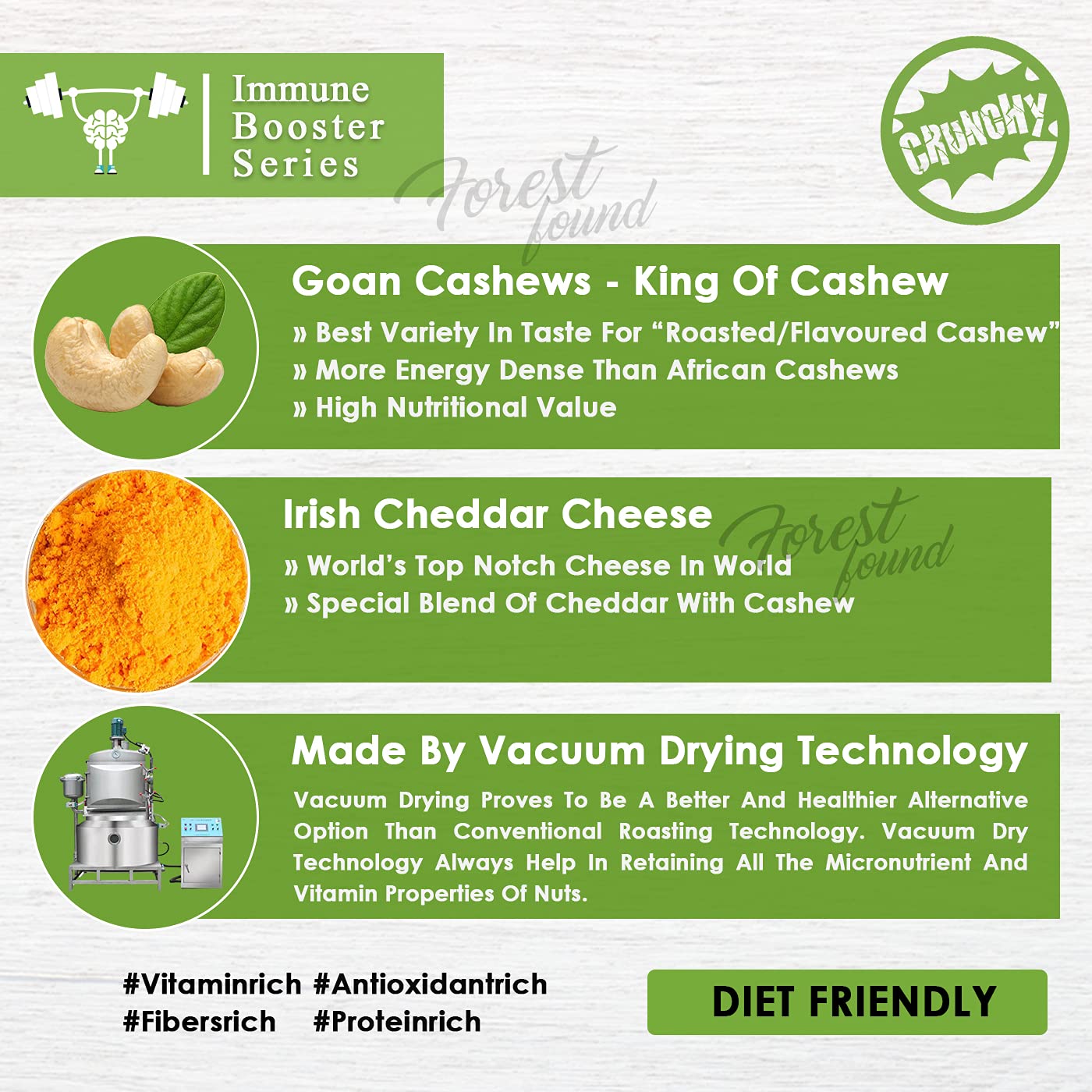 Forest Found Cheese Flavored Roasted Cashews 400g | Creamy Masala Whole Kaju - 100% Oil-Free & Dry | Healthy Non-Fried Crunchy Vegan Snack - Premium Cheese Seasoned ashew Nuts