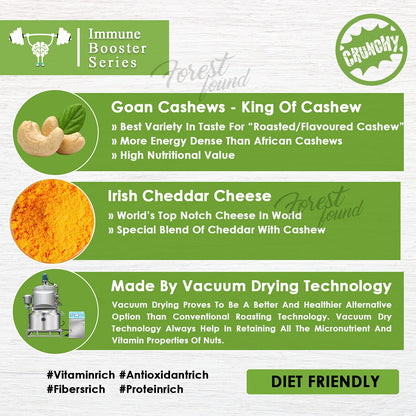 Forest Found Cheese Flavored Roasted Cashews 400g | Creamy Masala Whole Kaju - 100% Oil-Free & Dry | Healthy Non-Fried Crunchy Vegan Snack - Premium Cheese Seasoned ashew Nuts