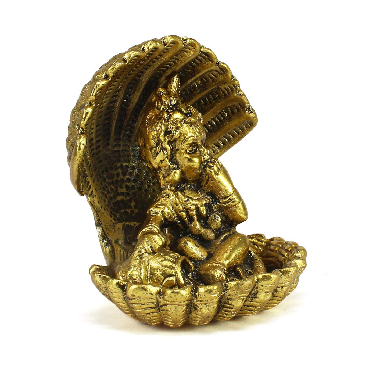 'Golden Bal Gopal Krishna Having Makhan' Decorative Showpiece (Metal, 8 cm x 9 cm, Golden, AGK507)