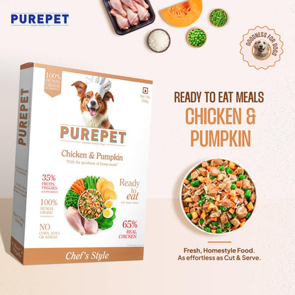 Purepet Fresh Dog Food 300g | Chicken & Pumpkin for Adults & Puppies | High Protein, 65% Real Chicken, 35% Fruits & Veggies | No Preservatives | Ready to Serve | All Breeds | Single Meal Pack