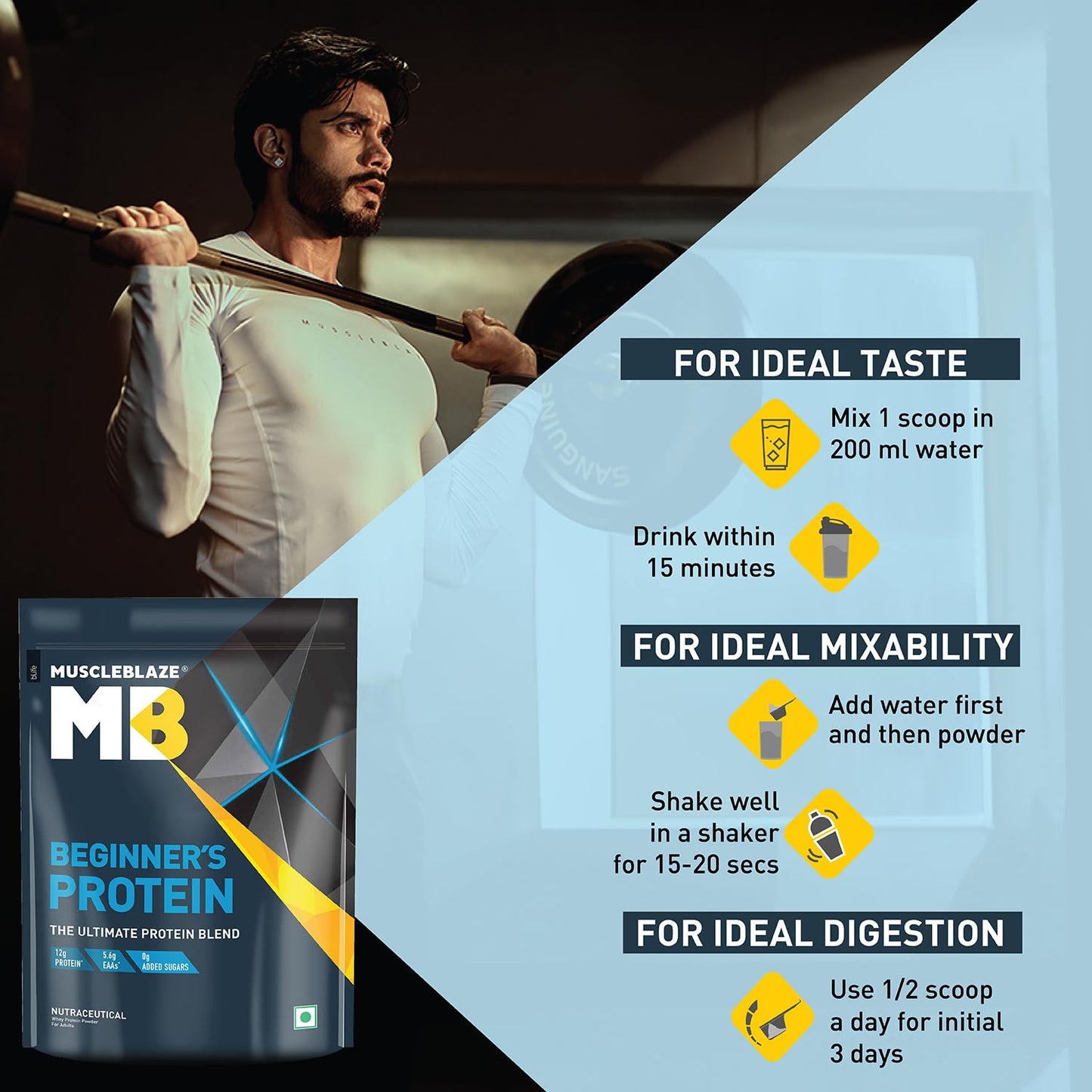 MuscleBlaze Beginner's Whey Protein, No Added Sugar, Faster Muscle Recovery & Improved Strength (Chocolate, 500 g / 1.1 lb)