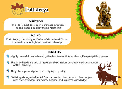 100% Pure Brass Dattatreya Murti (7.5 cm) | Idol for Puja, Study Table, Pooja Room & Home Decor | Statue of Lord Dattatreya for Spiritual Enrichment | Datta Sculpture
