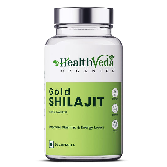 Zephivo Health Veda Organics Original Gold Shilajit with Ashwagandha, Safed Musli, Gokharu & Kesar, +10 Ayurvedic Herbs, Build Muscle Mass - 60 Veg Capsules