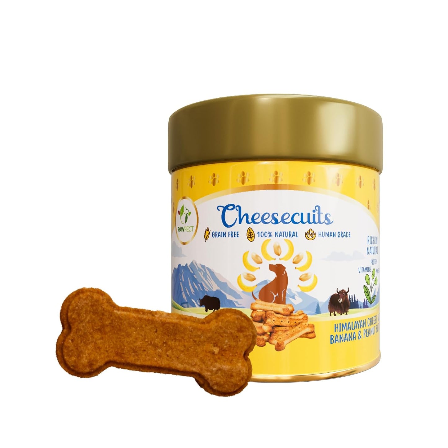 Pawfect Cheesecuits - Cheese Biscuits with Banana, Peanut Butter & Eggs for Dogs - 100% Natural - Grain-Free - Hypoallergenic - Rich in Antioxidants - High-Protein Dog Training Treats (100g/3.53oz)