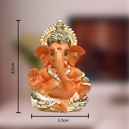 Gold Plated Ganesha Idol with Mango Terracotta Work - 3.5 Inch Height for Home Decor/Office Desk/Puja Room Sculpture, Infusing Positive Energy & Religious Gift (8.89 x 5.08 cm)(Mango Yellow)