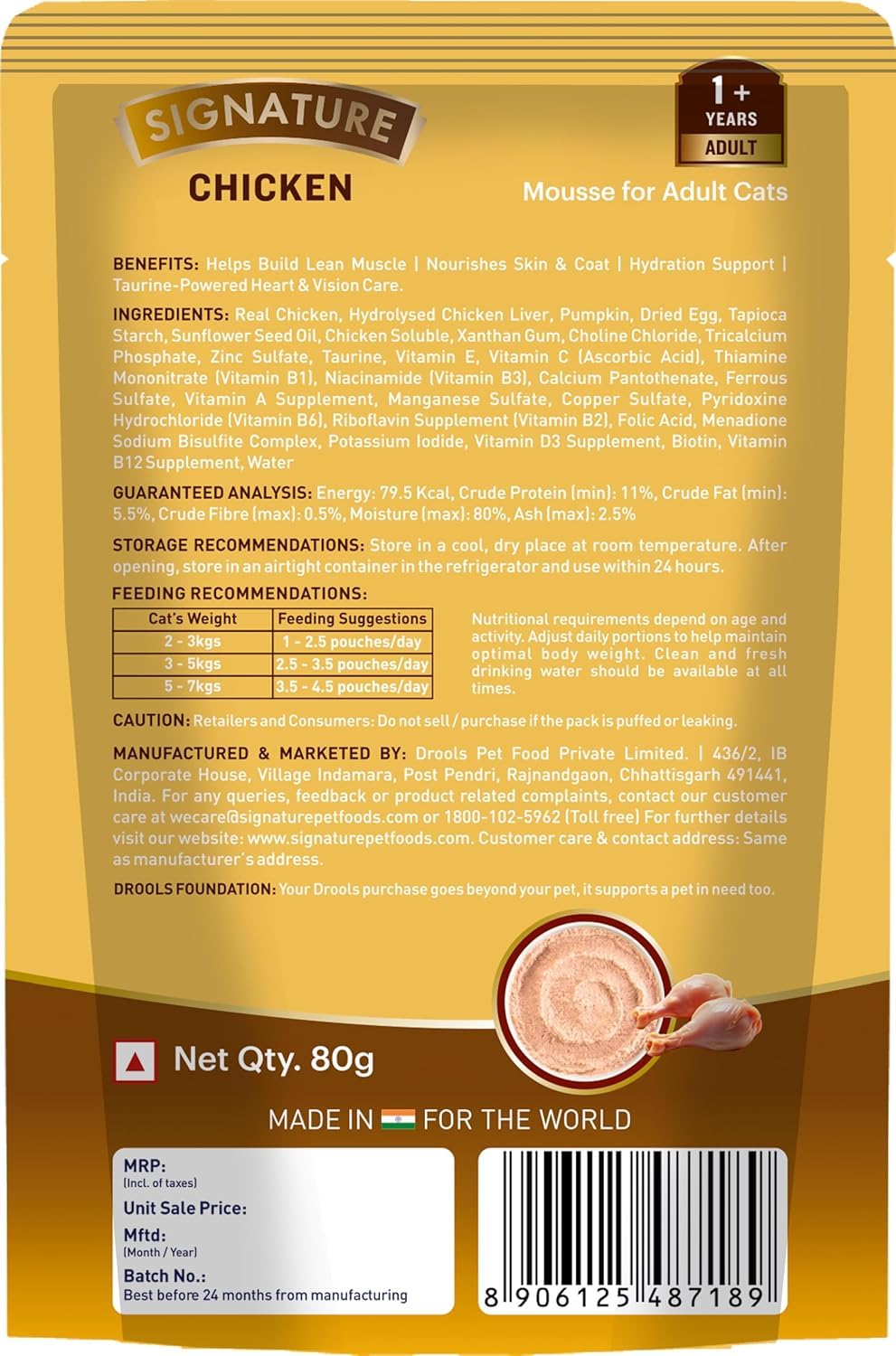 Grain Zero Adult Cat Wet Mousse 80gm | Chicken | Rich in Protein, Promotes Hydration & Easy to Digest | Grain Free, No Artificial Flavours | Packed with Essential Vitamins & Antioxidants