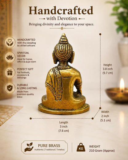 Handcrafted Brass Buddha Statue for Home Decor | Meditation Buddha Idol | Spiritual Decorative Showpiece for Puja Room, Office & Living Room | Height 3.8 Inch, Length 3 Inch, Width 2 Inch