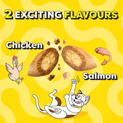 Temptations MixUps Cat Treats, Chicken & Salmon Flavours, 75g – Two Irresistible Flavours in One Pack, Crunchy Outside Soft Inside, Goodness of Protein, Vitamins & Minerals, Resealable Pouch