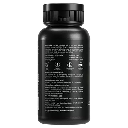 Black supplement bottle with label on a white background