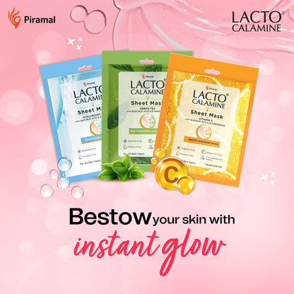 Lacto Calamine Vitamin C Face Sheet Mask |Instant Hydration |Glycolic Acid & D-Panthenol|30 g