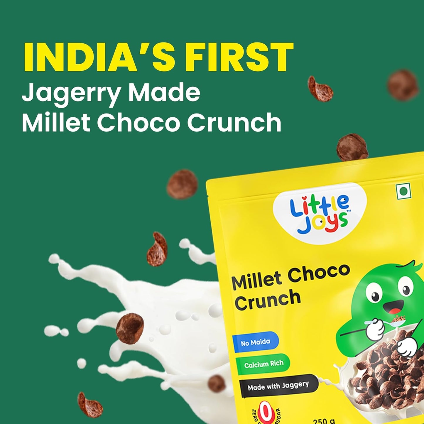 Little Joys Millet Choco Crunch | Healthy Breakfast Cereal for Kids | Made with Ragi, Jowar, Foxtail & Red Rice | No Maida, No Refined Sugar | Sweetened with Jaggery | 250gm