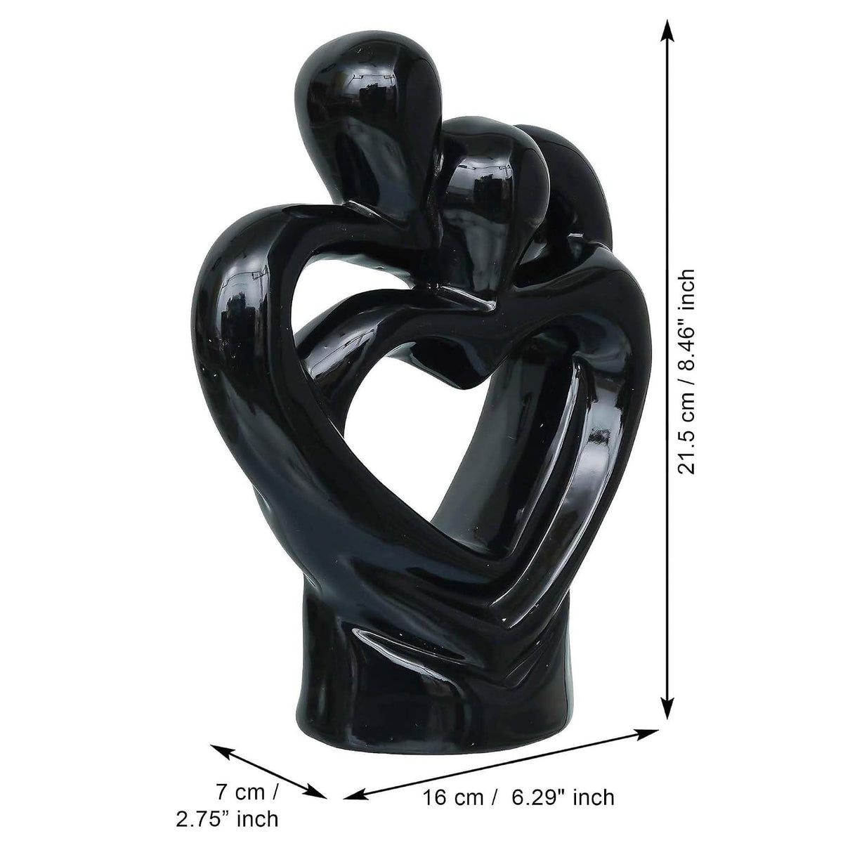 eCraftIndia Creative Modern Double Heart Romantic Couple Statue Showpiece(Resin Black)| Home Decoration Items for Living Room Bedroom Hall Office|Home Decor Gifts for Birthday Housewarming Anniversary