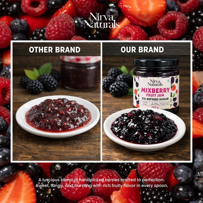 Nirva Naturals No Sugar Mixed Berry Fruit Jam | 100% Pure & Natural | Healthy Jam for Kids & Adults | No Added Flavours & Preservatives | Good for Gut Health | Pack of 1| 250g