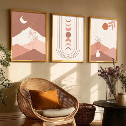 Boho Art Home Decoration Painting Paintings With Frame For Living Room Bed Room Hotel Wall Decor Digital Reprint Set of 3 (13x17 inch)